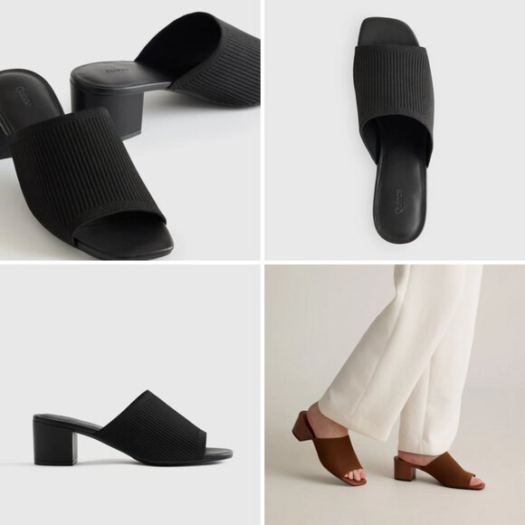 Quince Italian Leather & Eco Knit Heeled Mule Black Size 8 New Without Box - Picture 3 of 14